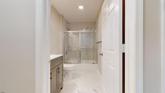 928 S Mill, Vineland, NJ 08360 - full bathroom with marble finish flooring, vanity, toilet, and shower / bath combination with glass door