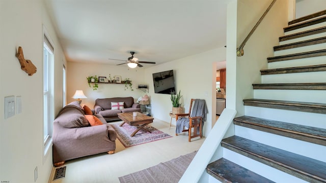 31 English Ln, Egg Harbor Township, NJ 08234 - living area with stairway and a ceiling fan
