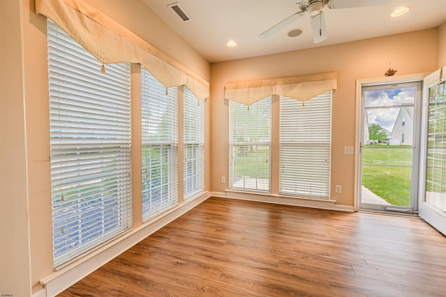 31 Leah Ct, Hammonton, NJ 08037 - doorway to outside featuring a ceiling fan, wood finished floors, baseboards, and recessed lighting
