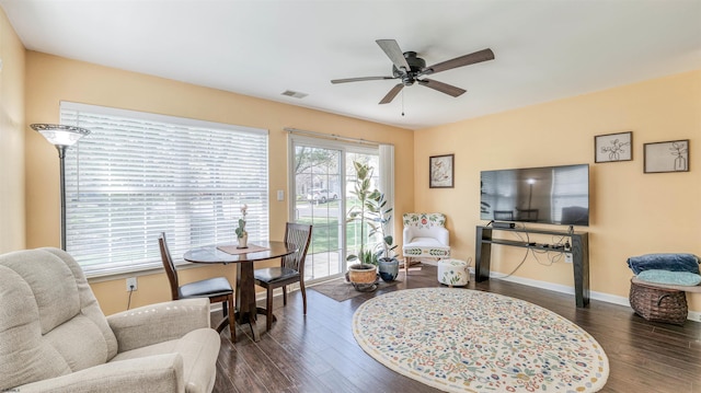 628 E Regency Dr Unit 628, Galloway Township, NJ 08205 - living area featuring a ceiling fan, wood finished floors, and baseboards