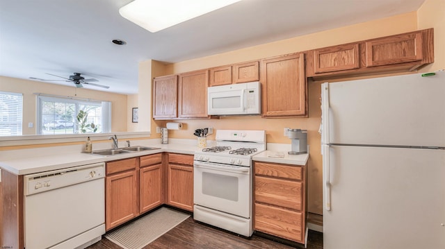 628 E Regency Dr Unit 628, Galloway Township, NJ 08205 - kitchen featuring white appliances, a sink, a peninsula, a ceiling fan, and light countertops