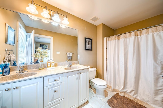 802 Coolidge Rd Unit 2, Ocean City, NJ 08226 - bathroom featuring toilet, double vanity, tile patterned floors, and curtained shower