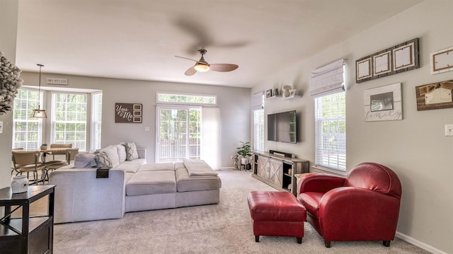223 Churchill Dr, Egg Harbor Township, NJ 08234 - living area with a ceiling fan, carpet flooring, and baseboards