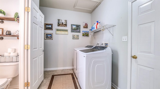 223 Churchill Dr, Egg Harbor Township, NJ 08234 - laundry room featuring washing machine and dryer, baseboards, and light tile patterned flooring