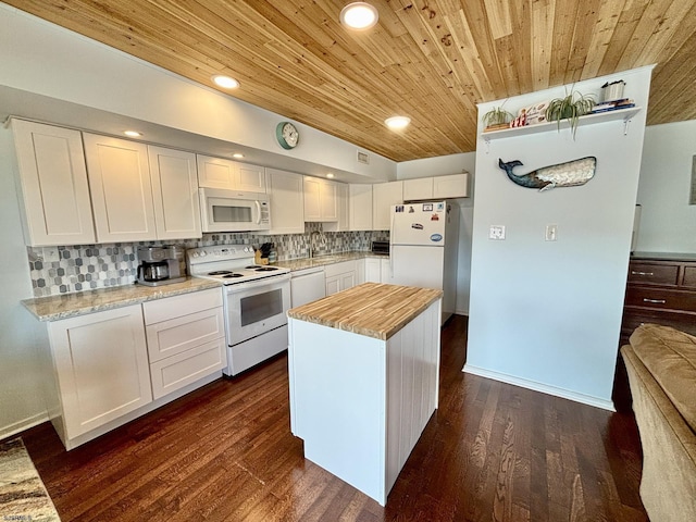 813 Periwinkle Dr Unit 813, Ocean City, NJ 08226 - kitchen featuring white appliances, wood ceiling, a sink, white cabinets, and tasteful backsplash
