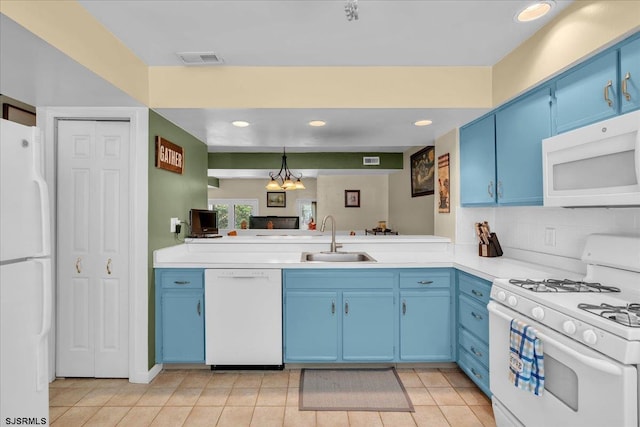 669 E Lake Front Cir Unit 669, Smithville, NJ 08205 - kitchen with white appliances, blue cabinetry, a sink, and recessed lighting