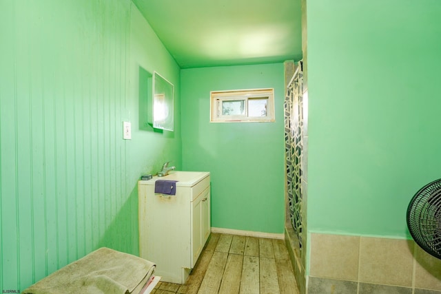 32 N Florida Ave, Atlantic City, NJ 08401 - full bath with a stall shower, vanity, and wood finished floors