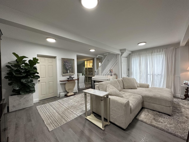 27 E Pierson Ave, Somers Point, NJ 08244 - living room with wood finished floors, stairway, and recessed lighting