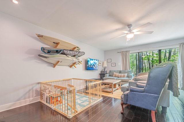 277 Mattix Run Unit 277, Galloway Township, NJ 08205 - living room featuring wood finished floors, a ceiling fan, baseboards, and recessed lighting