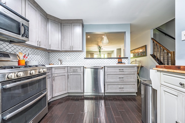 277 Mattix Run Unit 277, Galloway Township, NJ 08205 - kitchen with stainless steel appliances, gray cabinetry, and dark wood-style floors