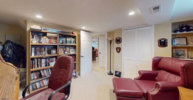 office featuring recessed lighting and carpet flooring