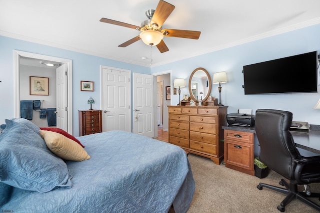 2058 Rte 9, Ocean View, NJ 08230 - bedroom with an office area, ornamental molding, light carpet, and ceiling fan
