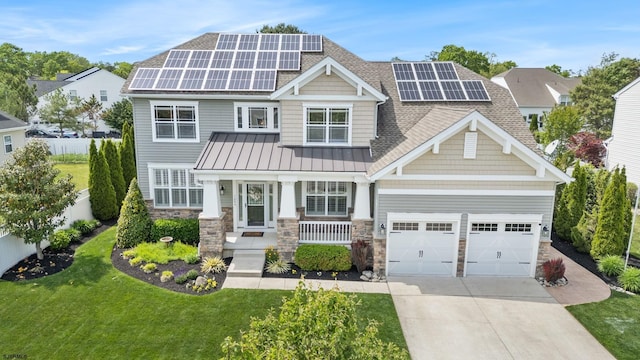 109 Briarcliff Dr, Egg Harbor Township, NJ 08234 - view of front of home with roof with shingles, a standing seam roof, a porch, concrete driveway, and stone siding