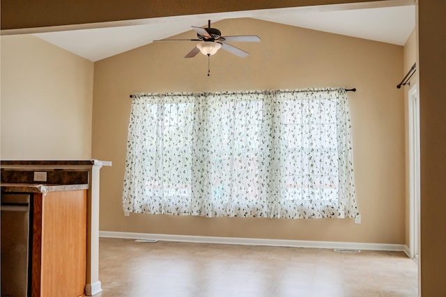 101 Sea Foam Rd, Egg Harbor Township, NJ 08234 - unfurnished dining area with a ceiling fan, lofted ceiling, and baseboards