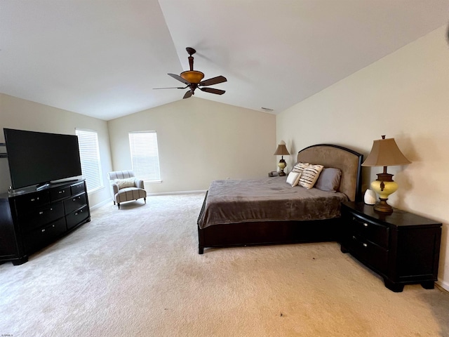 11 Gallant Fox Ln, Egg Harbor Township, NJ 08234 - bedroom featuring light colored carpet, vaulted ceiling, baseboards, and ceiling fan