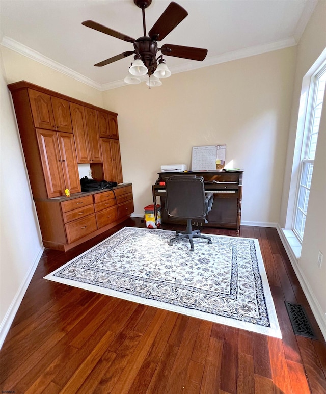 11 Gallant Fox Ln, Egg Harbor Township, NJ 08234 - office space featuring dark wood-type flooring, a ceiling fan, ornamental molding, and baseboards