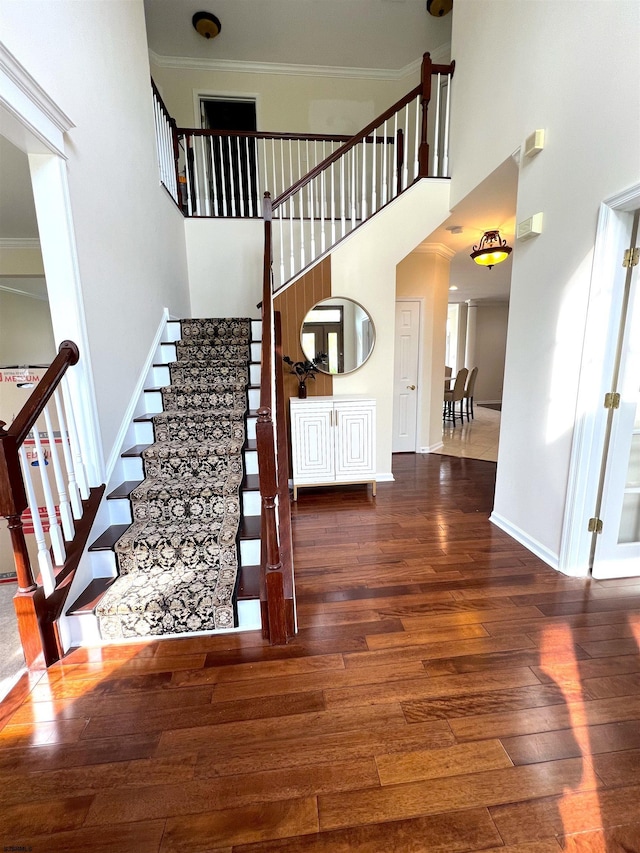 11 Gallant Fox Ln, Egg Harbor Township, NJ 08234 - staircase featuring wood finished floors, a high ceiling, ornamental molding, and baseboards