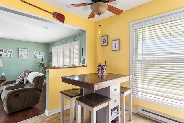 4400 Harbor Beach Blvd, Brigantine, NJ 08203 - dining room featuring a baseboard radiator, healthy amount of natural light, and ceiling fan