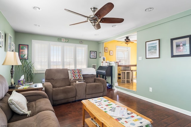 4400 Harbor Beach Blvd, Brigantine, NJ 08203 - living area with ceiling fan, wood-type flooring, recessed lighting, and baseboards
