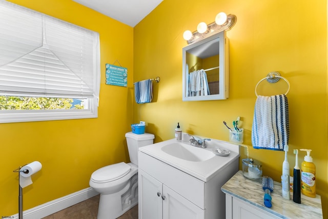 4400 Harbor Beach Blvd, Brigantine, NJ 08203 - bathroom featuring toilet, vanity, baseboards, a shower with curtain, and tile patterned floors