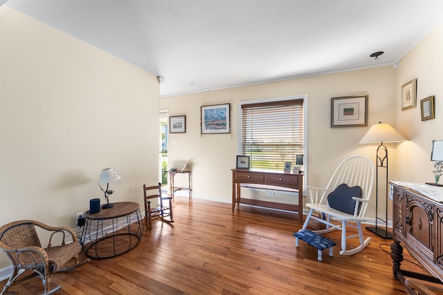 4400 Harbor Beach Blvd, Brigantine, NJ 08203 - living area featuring ornamental molding, hardwood / wood-style flooring, and baseboards