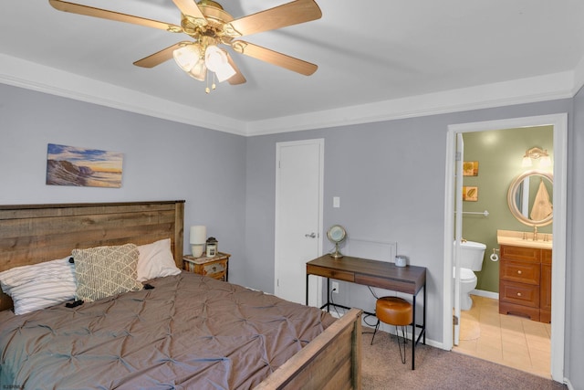 4768 Summersweet Dr Unit 4768, Mays Landing, NJ 08330 - bedroom featuring carpet flooring, a ceiling fan, baseboards, ensuite bath, and a sink