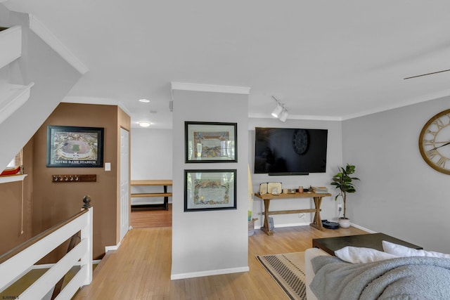 4768 Summersweet Dr Unit 4768, Mays Landing, NJ 08330 - living room featuring light wood-style flooring, baseboards, crown molding, recessed lighting, and track lighting