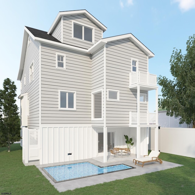 1 S Hanover, Margate, NJ 08402 - back of property with a balcony, a patio area, an outdoor pool, and board and batten siding