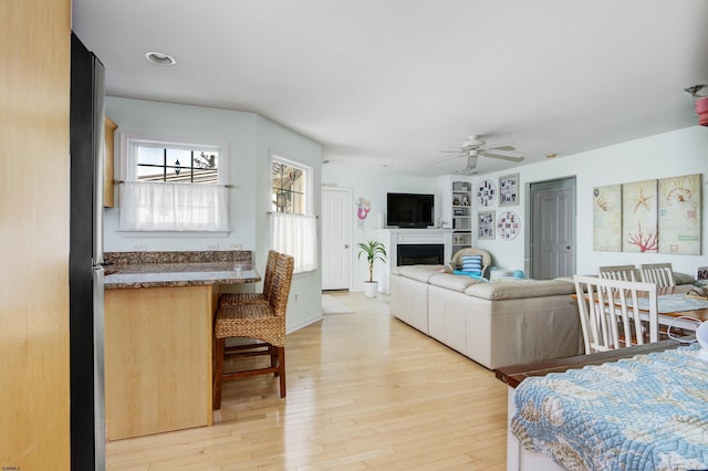 818 Aldrich Rd Fl 2Nd, Ocean City, NJ 08226 - living room with a fireplace, light wood-type flooring, and ceiling fan