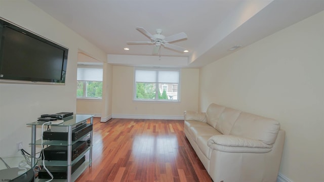 13 S Vendome Ave, Margate, NJ 08402 - living room with light wood-type flooring, a ceiling fan, recessed lighting, and baseboards
