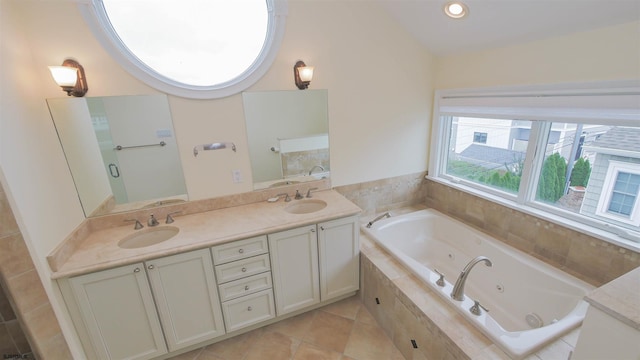 13 S Vendome Ave, Margate, NJ 08402 - full bathroom with tile patterned floors, a tub with jets, and double vanity