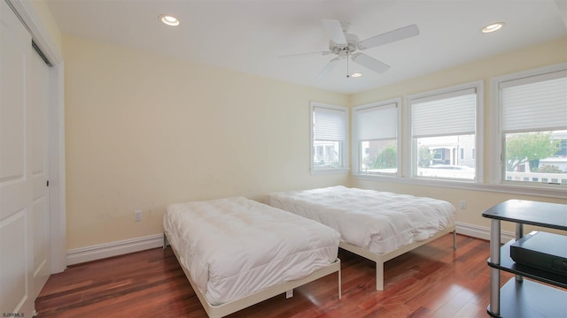 13 S Vendome Ave, Margate, NJ 08402 - bedroom featuring wood finished floors, recessed lighting, baseboards, a closet, and a ceiling fan