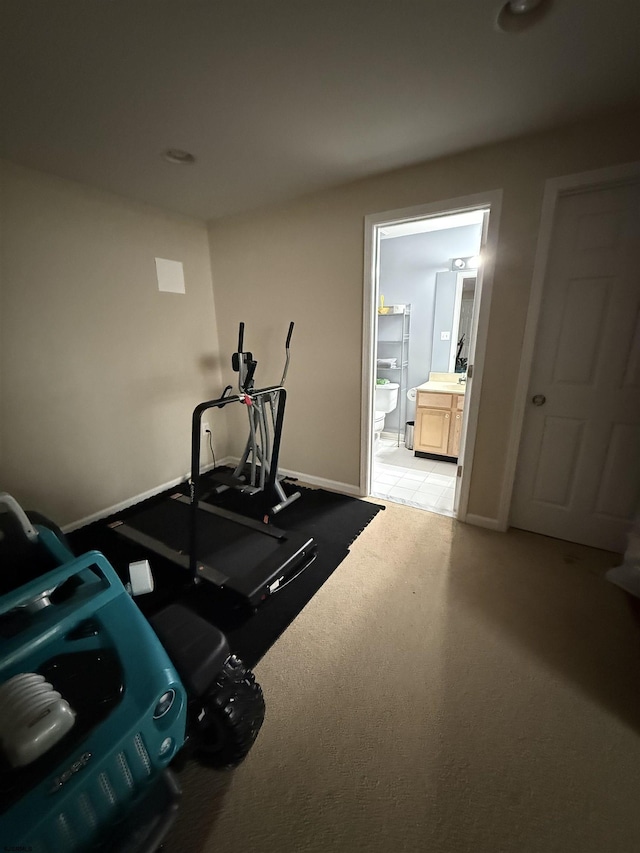 127 Rockport, Egg Harbor Township, NJ 08234 - exercise area featuring baseboards and light colored carpet