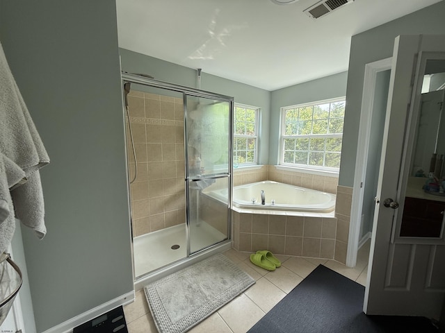 127 Rockport, Egg Harbor Township, NJ 08234 - bathroom featuring tile patterned flooring, a garden tub, and a stall shower