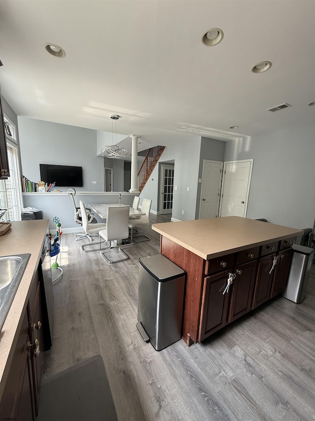 127 Rockport, Egg Harbor Township, NJ 08234 - kitchen with light wood-style flooring, open floor plan, dishwasher, pendant lighting, and recessed lighting