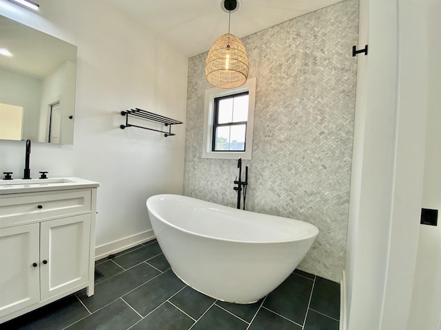 116 Bayshore Ave, Brigantine, NJ 08203 - full bathroom featuring vanity, a soaking tub, and tile patterned floors