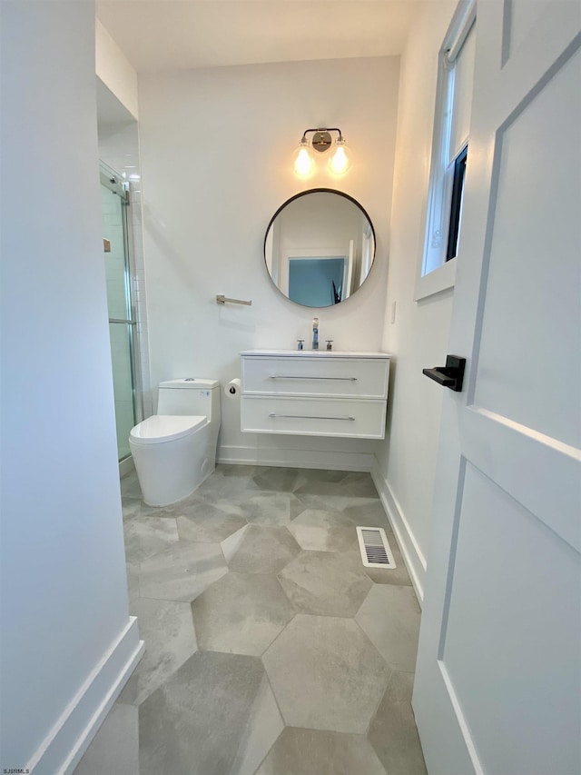116 Bayshore Ave, Brigantine, NJ 08203 - full bathroom featuring vanity, toilet, an enclosed shower, and baseboards