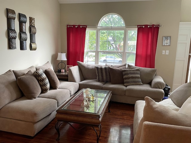 living area with hardwood / wood-style floors