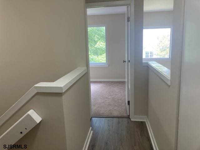 120 Heathercroft Unit 120, Egg Harbor Township, NJ 08234 - hall featuring an upstairs landing, dark wood-style floors, and baseboards