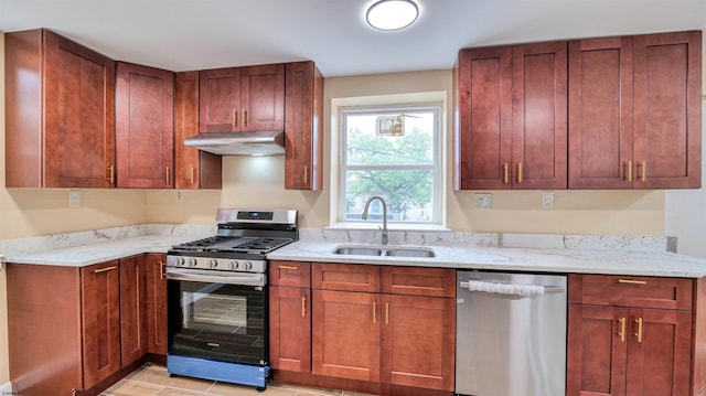 25 N Aberdeen Pl, Atlantic City, NJ 08401 - kitchen with appliances with stainless steel finishes, under cabinet range hood, a sink, and light stone counters