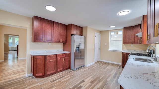 25 N Aberdeen Pl, Atlantic City, NJ 08401 - kitchen featuring stainless steel fridge with ice dispenser, a sink, baseboards, and under cabinet range hood