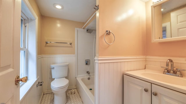 25 N Aberdeen Pl, Atlantic City, NJ 08401 - full bath with toilet, a wainscoted wall, vanity, tile patterned flooring, and  shower combination