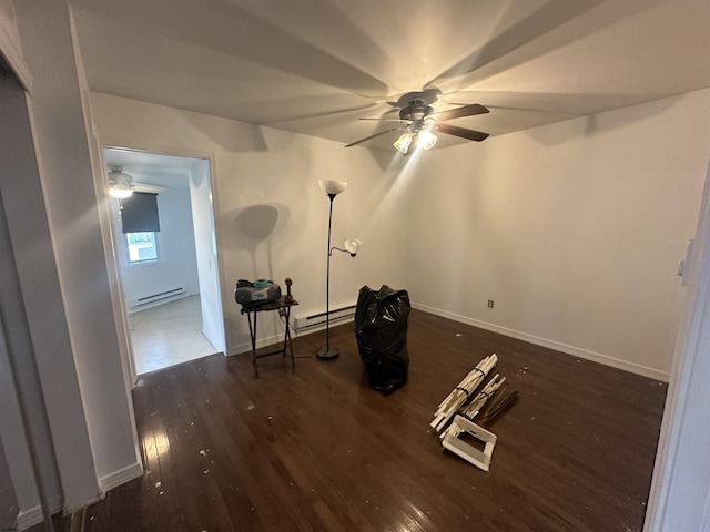 1203 E Beach Ave Unit 4, Brigantine, NJ 08203 - interior space with a baseboard heating unit, ceiling fan, wood finished floors, and a baseboard radiator