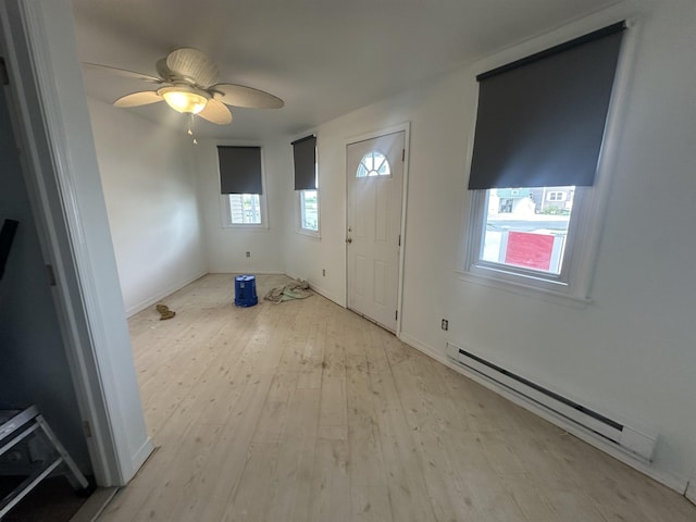 1203 E Beach Ave Unit 4, Brigantine, NJ 08203 - foyer featuring baseboard heating, light wood-style flooring, ceiling fan, and baseboards