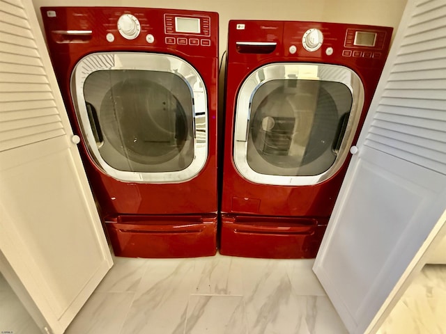 25 Wilson, Northfield, NJ 08225 - laundry room featuring washer and clothes dryer and marble finish flooring