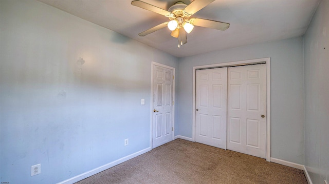921 Navajo Ave, Absecon, NJ 08201 - unfurnished bedroom with carpet floors, baseboards, a closet, and ceiling fan