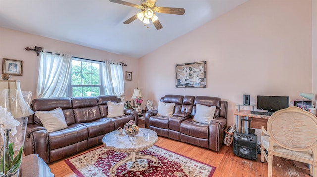 921 Navajo Ave, Absecon, NJ 08201 - living area featuring vaulted ceiling, ceiling fan, and wood finished floors