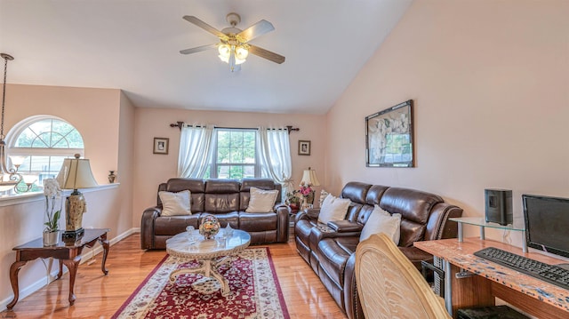 921 Navajo Ave, Absecon, NJ 08201 - living room featuring a ceiling fan, light wood-type flooring, and lofted ceiling