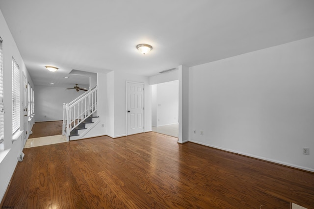 414A Upas Ave, Galloway Township, NJ 08205 - empty room featuring wood finished floors, a ceiling fan, stairway, and baseboards