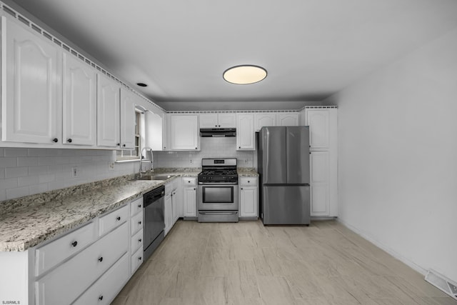 414A Upas Ave, Galloway Township, NJ 08205 - kitchen with stainless steel appliances, a sink, under cabinet range hood, and white cabinetry